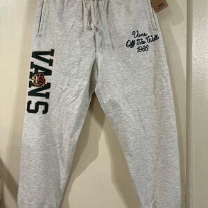 Vans Light Gray Logo Joggers with Rose Accent